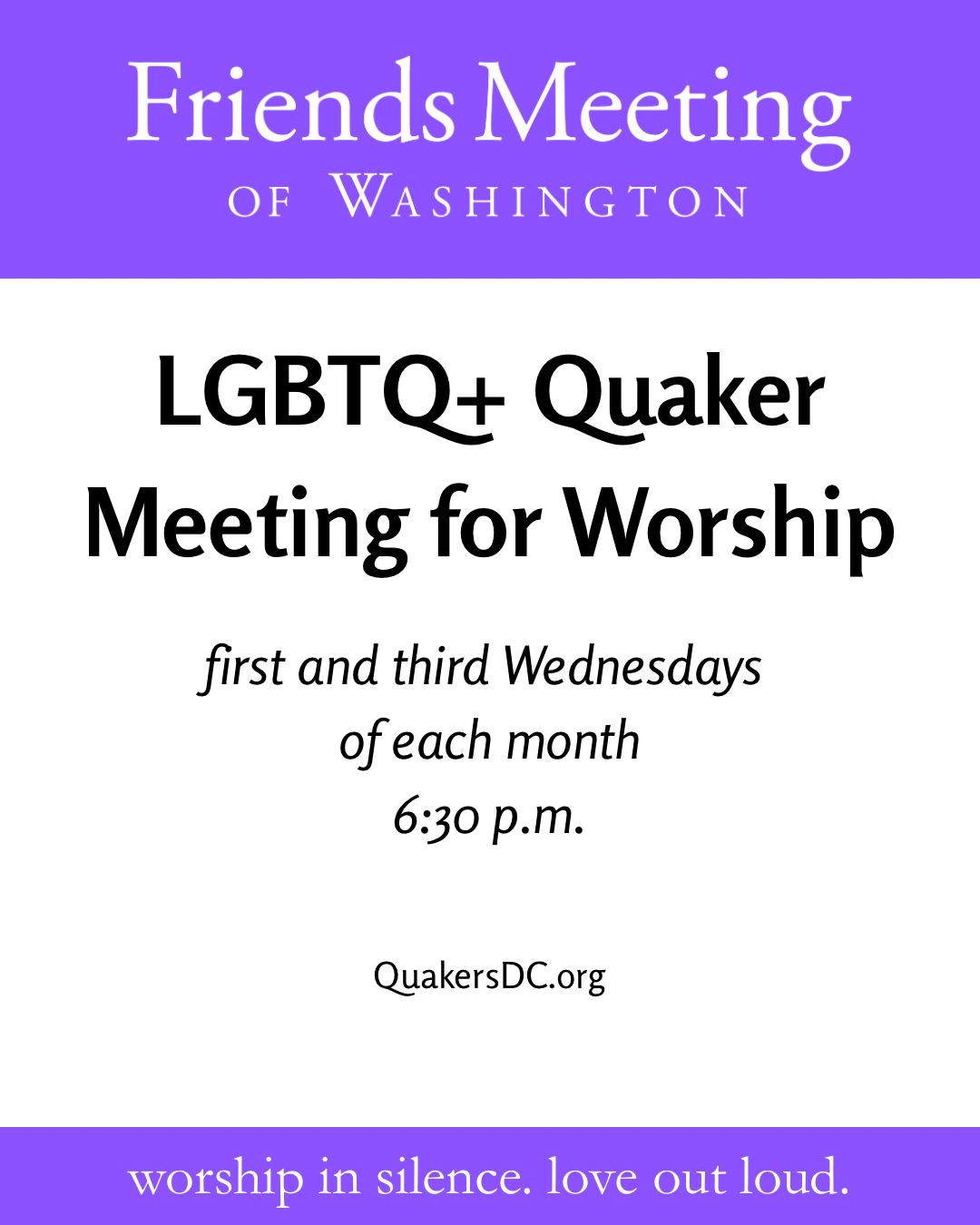 LGBTQ+ Quaker Meeting for Worship flyer